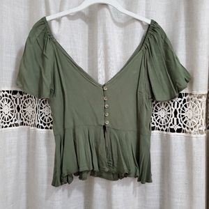 ASOS olive green cropped short sleeve blouse 4